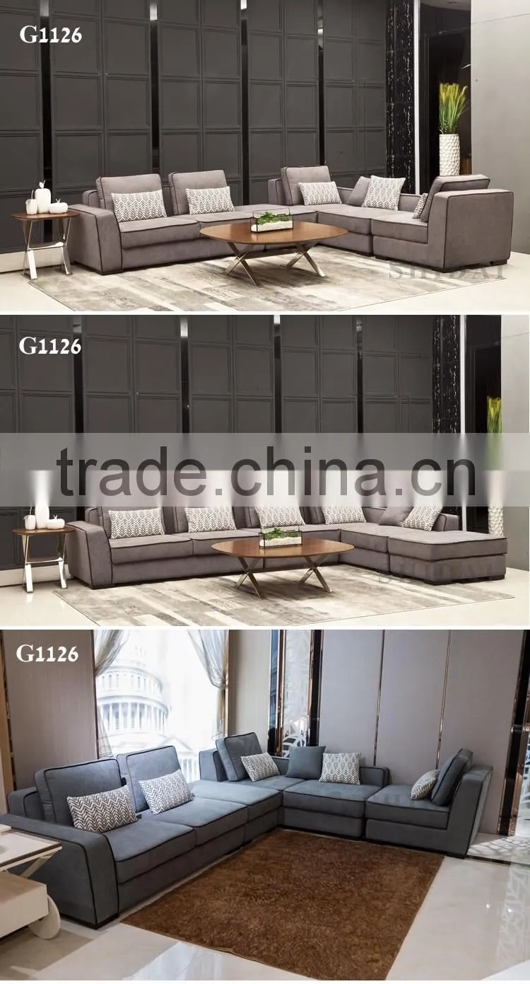 Contemporary Grey Fabric Sectional Sofa w Chaise and Pillows Modern Design Couch G1126