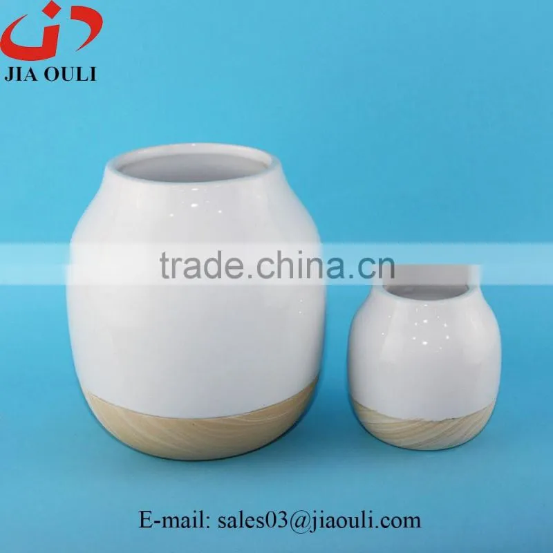 New design Hot sales ceramic wood border flower pot, plant pot