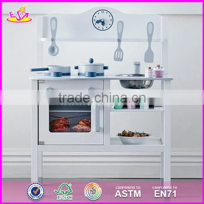 2017 new design funny white wooden kids play kitchen set W10C253