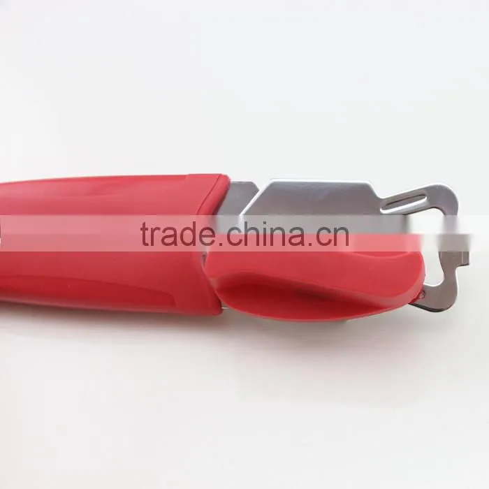 Red Plastic Handle Easy to Grip Can Opener Includes Bottle Cap Opener and Can Tab Lifter