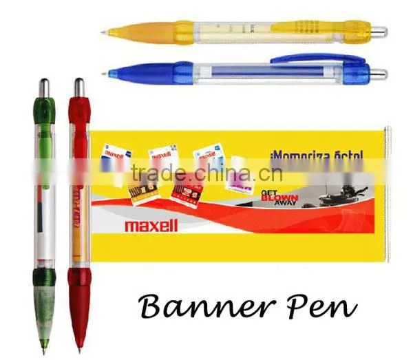 China Factory Direct Sale Costom Plastic Pen, Pull Out Banner pen, Advertising Benner Ball Pen