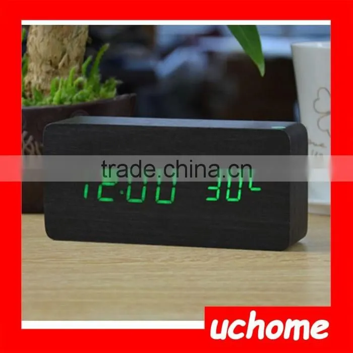 UCHOME Rectangular Wooden Digital Table Clock with Alarm and Temperature