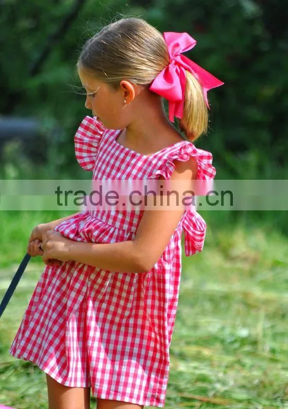 Summer baby girl dresses new style angle sleeve backless red plaid dress with girls party dresses