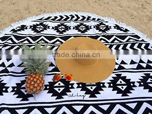 custom reactive print weighted micro fiber beach towel with tassel