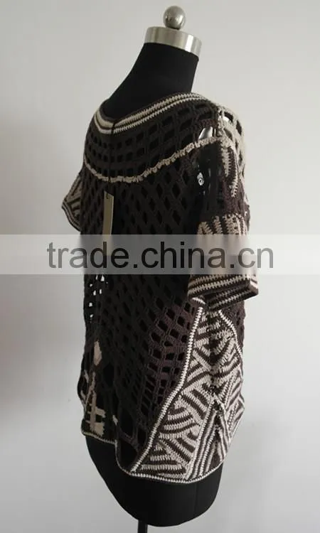 Fashion Ladies short sleeve hand crochet pullover sweater
