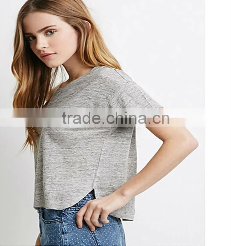 2015 Fashion women wear short sleeves linen tee pure color round neck tee
