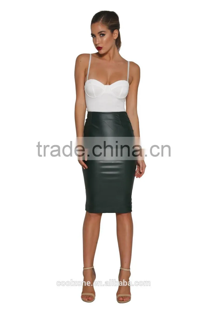 Fashion faux leather skirts design wholesale women midi skirt