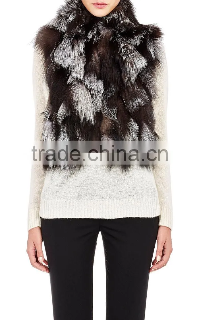 YRFUR YR043 Chic Style Fox Fur Waistcoat/Stand Collar Patchwork Fox Fur Vest