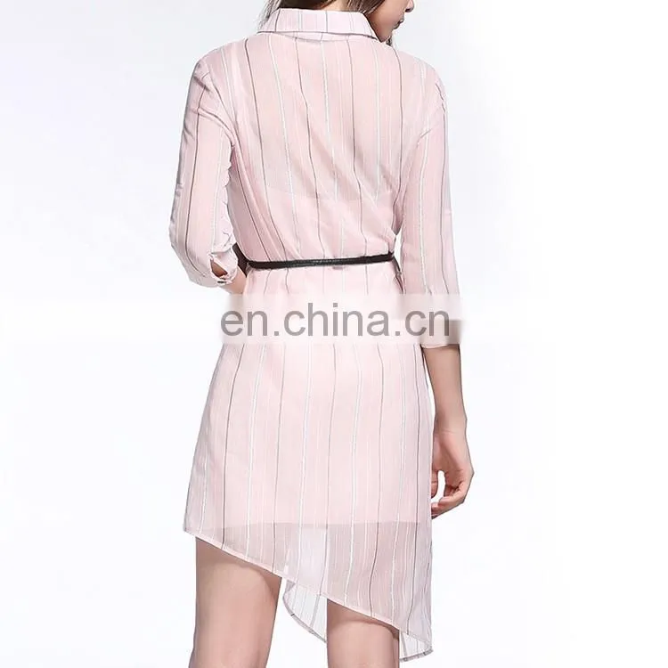 Elegant Women Long Sleeve Stripe Pattern long Chiffon Loose Tops