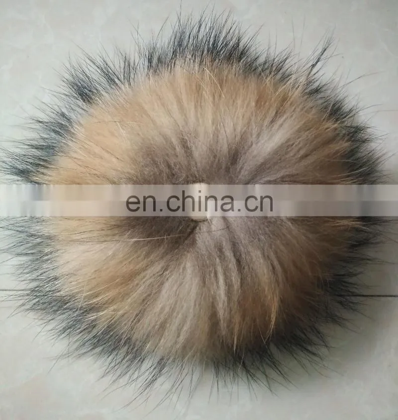 high quality big colored raccoon fur ball for beanie hats and bag charm