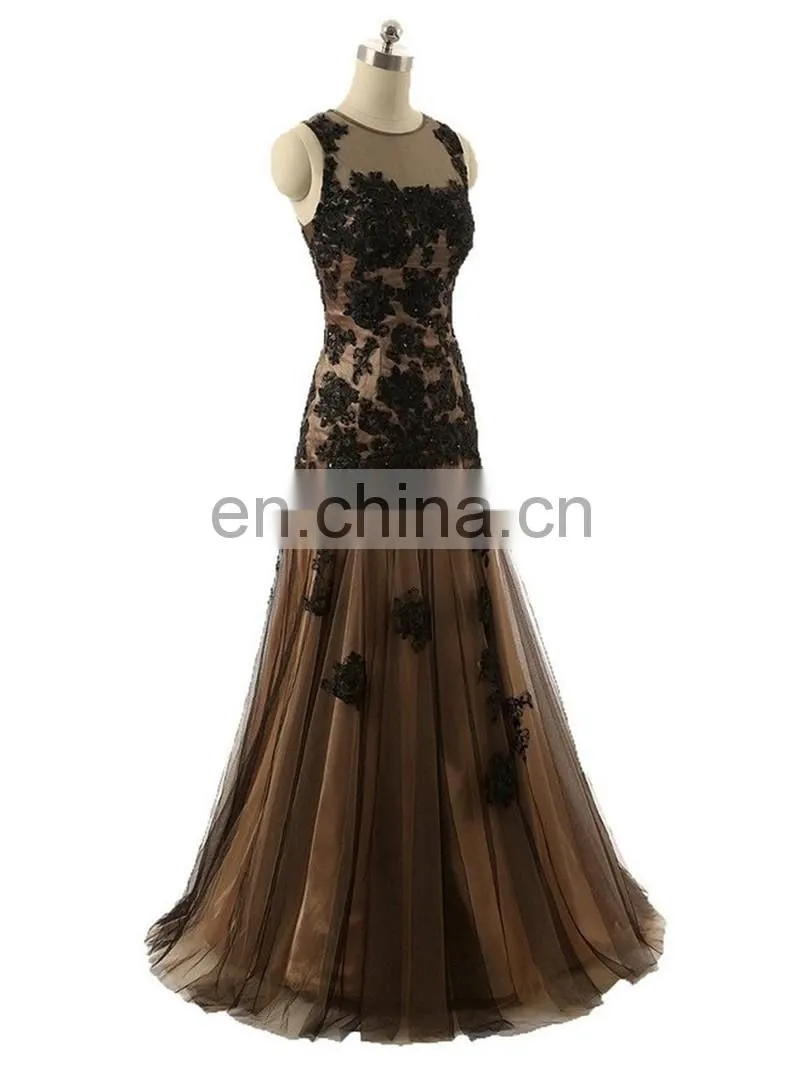 Sexy Sheer Neck Black Mermaid Prom Dresses Formal Occasions 2016 High Quality Appliqued Beaded Tulle Evening Dress Vestidos