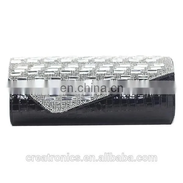 Hot Selling Newest Handbag Purse PU Wholesale Leather Clutch Bag With Chain Cheap Rhinestones Evening Bag