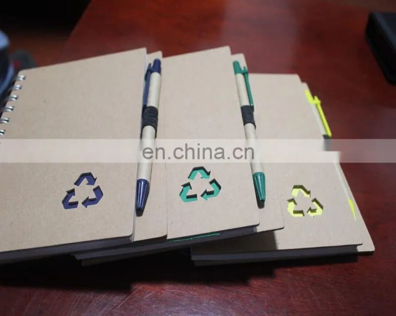 School Stationery Customized kraft paper cover notebook with pen