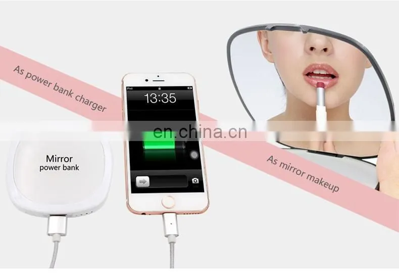 Led Light Compact Makeup Cosmetic Mirror with 4000mah Power Bank USB Charger