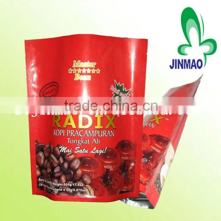 Resealable plastic food bag for coffee bean