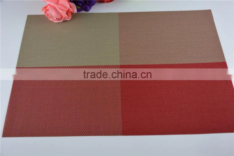 2015 New Arrival light color red with leige Placemat Fashion Adiabatic PVC Strip Weave Table Mat