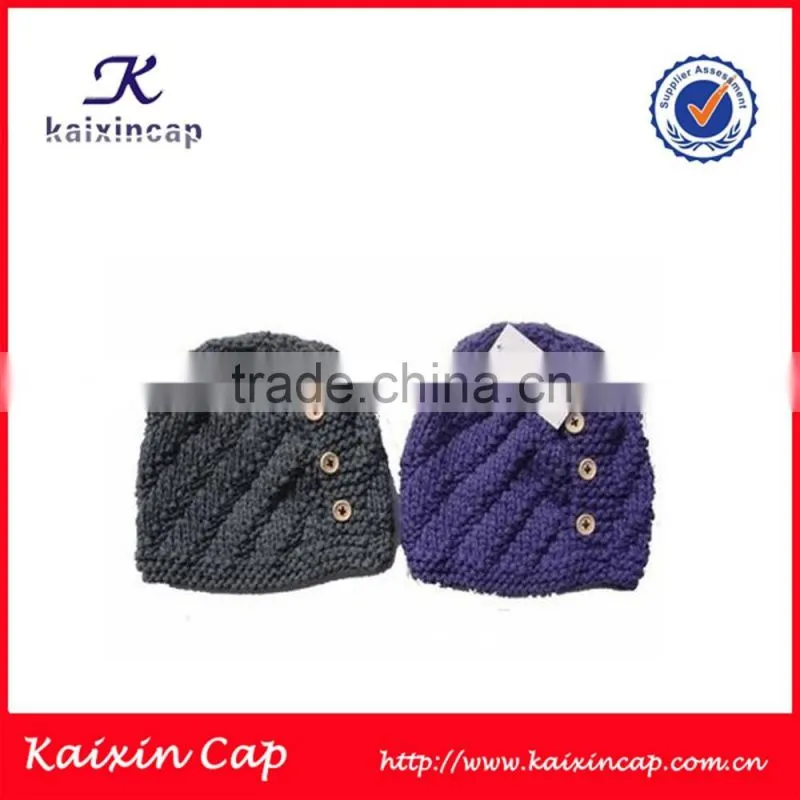 children customized color knittedbeanie hat with button