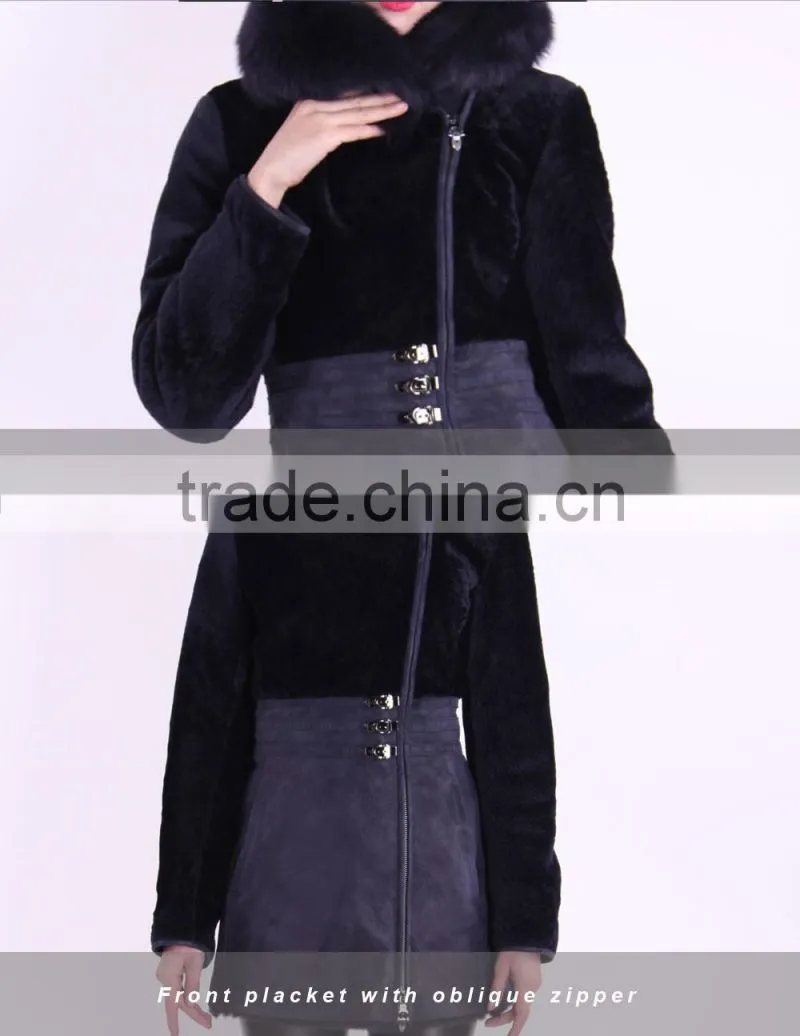 2016 New Design Medium Length Winter Women Slim Fit Woolen Coat with Belt