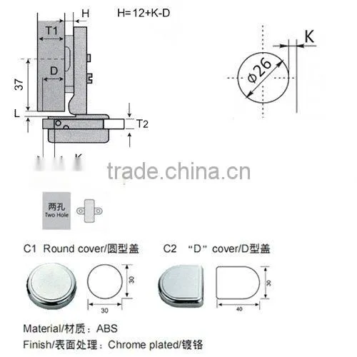 One way slide-on cabinet hinge