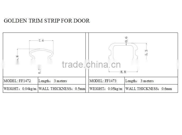 Golden Aluminum trim strip for door/Gold aluminum trim strip/Golden door trim strip/Gloden door trim
