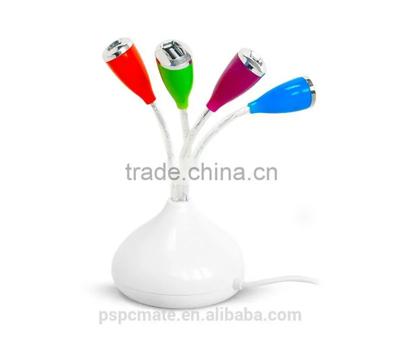 Colorful Light-up Flower Vase USB HUB Deconcentrator with 4 Port