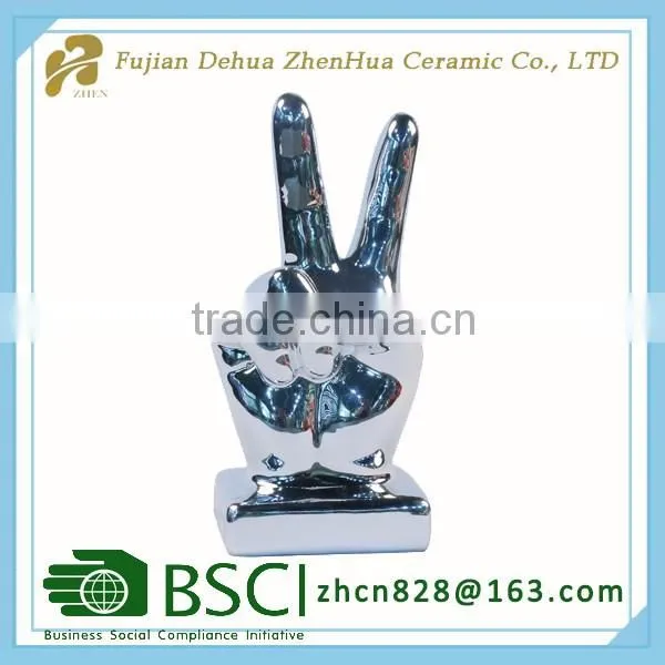 electroplating silver hand shape custom ceramic souvenir