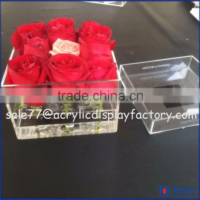 Hot selling custom rose boxes, round acrylic flower box rose display storage round box