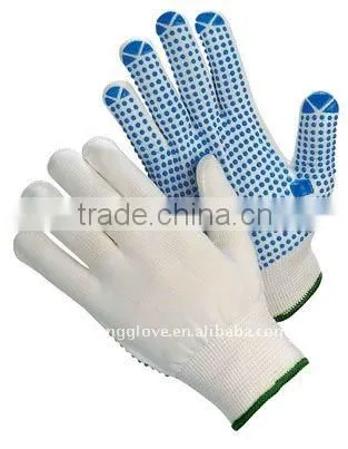 bleached knitted glove ,pvc dotted working gloves