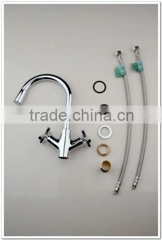 LED bibcock kitchen sink faucet/mixer with dual cross handle QH1893F