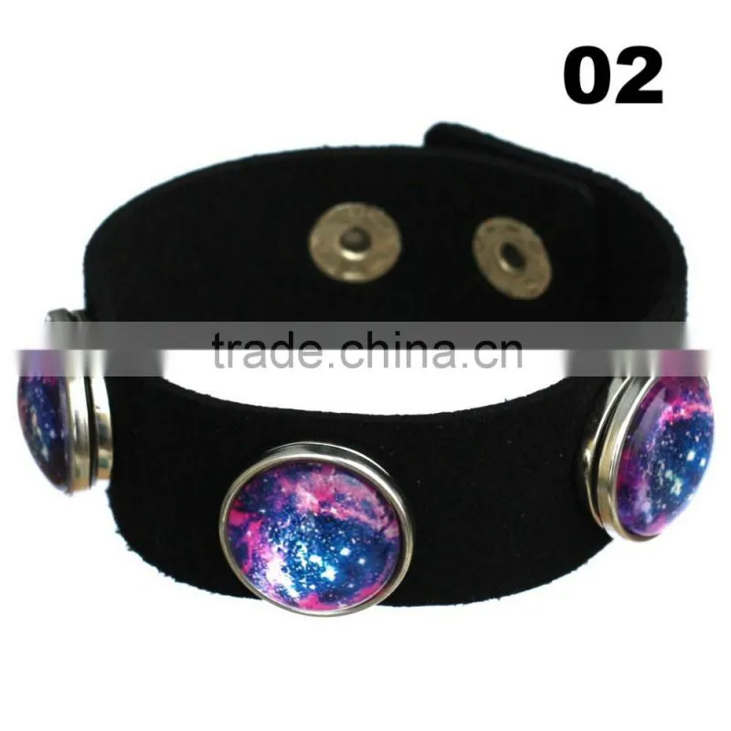 Wholesale Glass Nebula - Galaxy Space - Novelty Leather Metal Cuff Buttons Bangle Bracelet