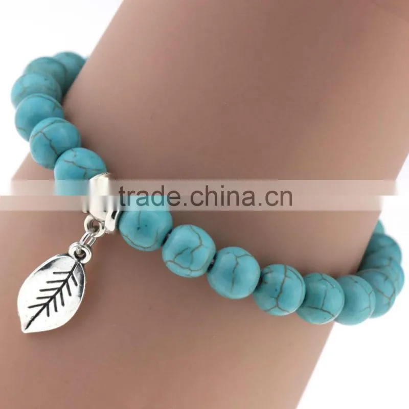 Wholesale Handmade Fashion Women Turquoise Popular Alloy Pendant Elasticity Bracelet