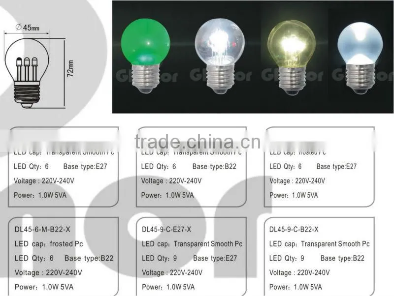 G45 e27 led bulb/colorful led bulb