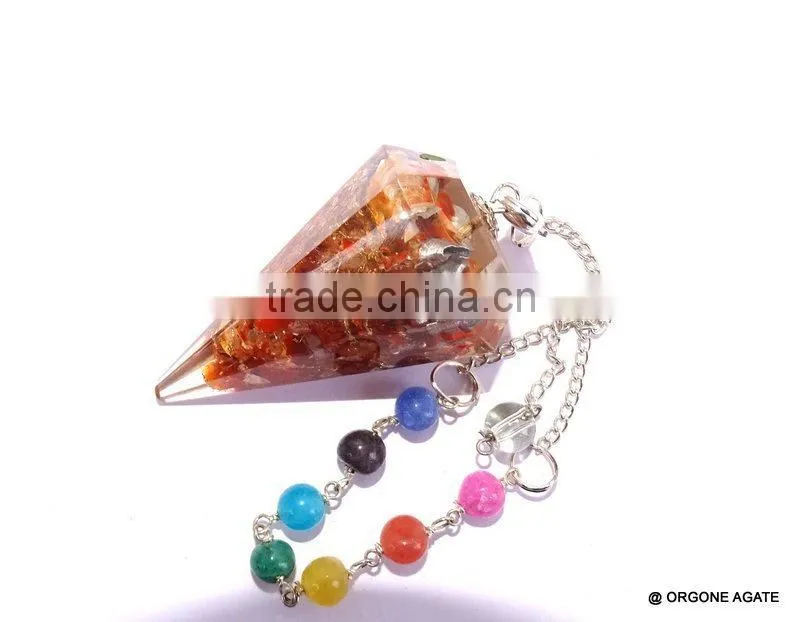 Reiki Healing Red Carnelian Orgone Pendulum With Chakra Chain