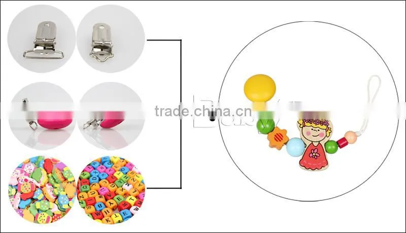 2015 Wholesale Soother Clip Wooden Pacifier Chain