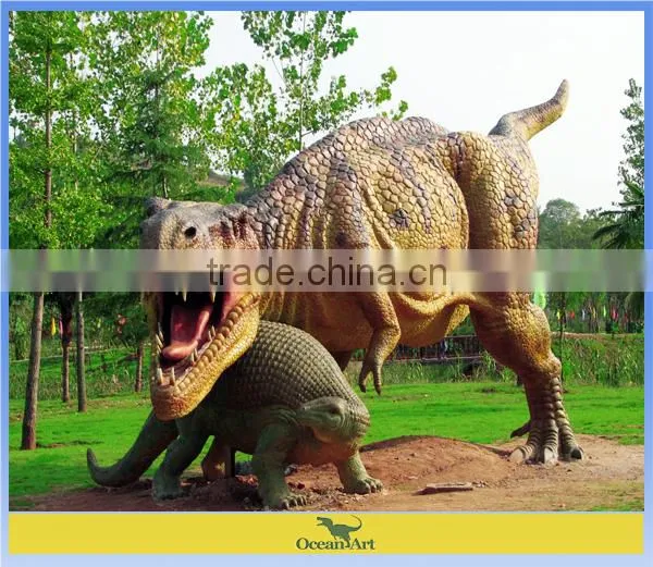 Life-size fiberglass dinosaur model of T-rex