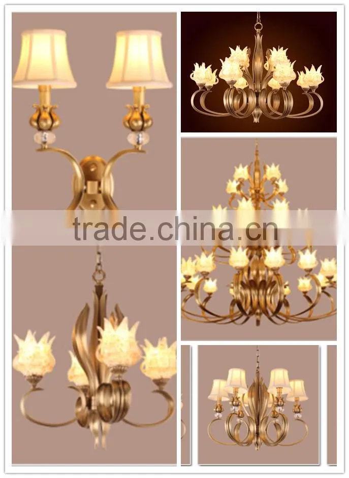 Modern Glass Chandelier Vintage Retro Brass Copper Metal Chandelier Lustrous Patterned Glass Hanging Lighting