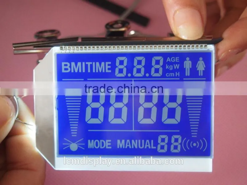 negative segment BMI(body mass index) time lcd display,blue TN white backlight