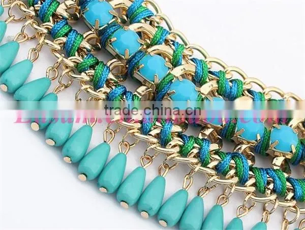 Fashion bohemia multi-layer tassel statement beaded necklace