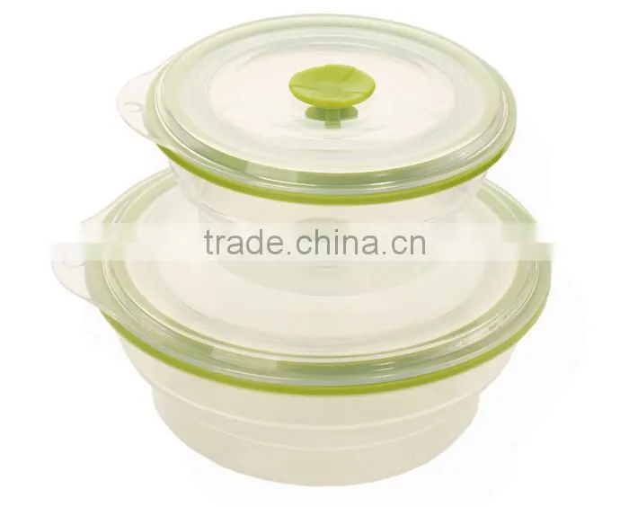 Set of 2 and airtight silicone bowl with lid,FDA&LFGB silicone bowl,tasteless silicone bowl