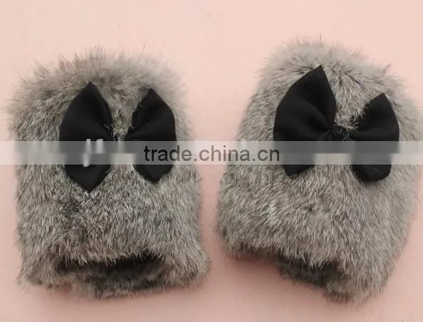 Original Design Lovely Girls Rabbit Fur Wrist Warmers Fur Hand Cuff Gloves