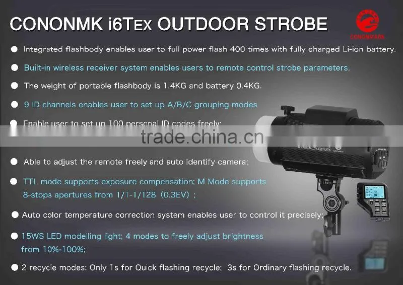 CONONMARK digital 600WS i6T digital camera studio outdoor photo strobe flashlight with transmitter