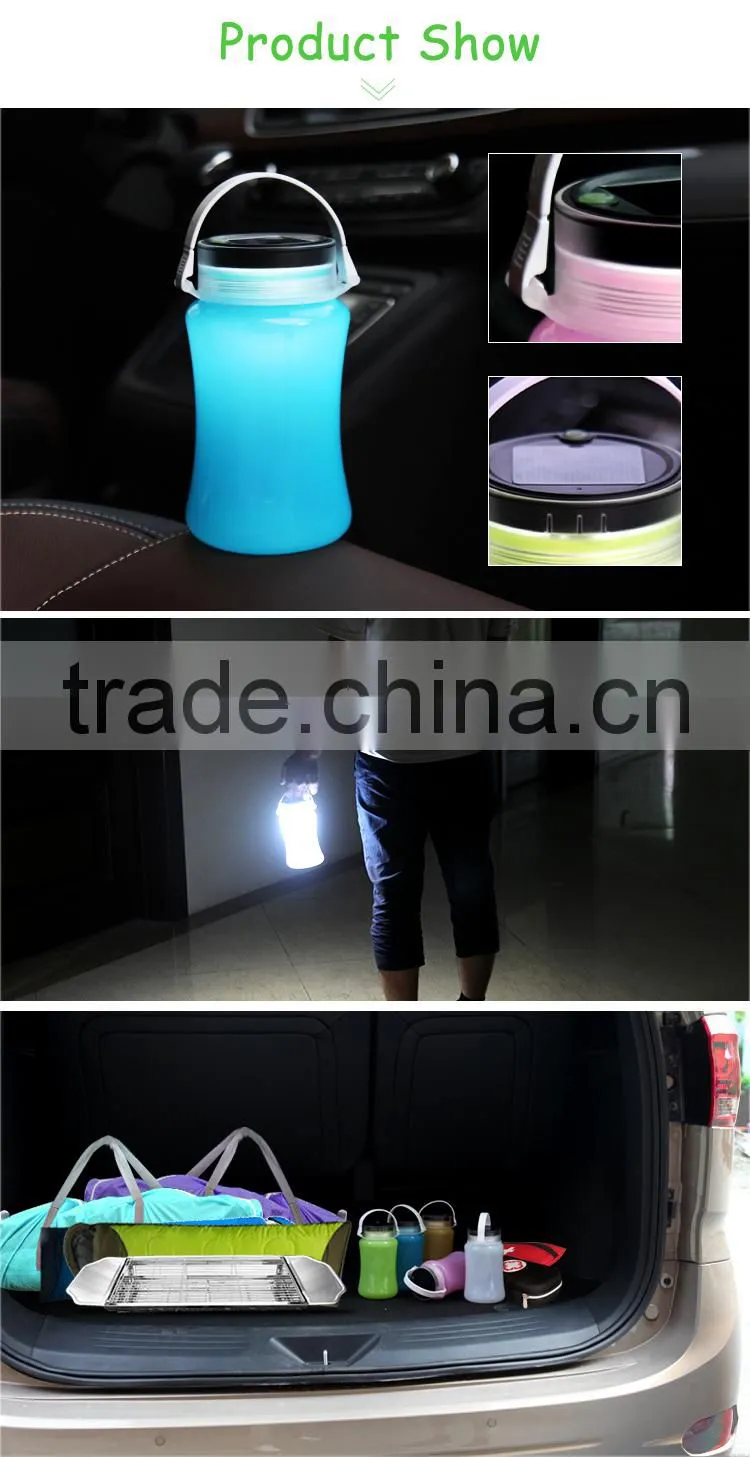 Silicone Water Bottle Rechargeable LED Solar Outdoor Lighting Camping Lantern