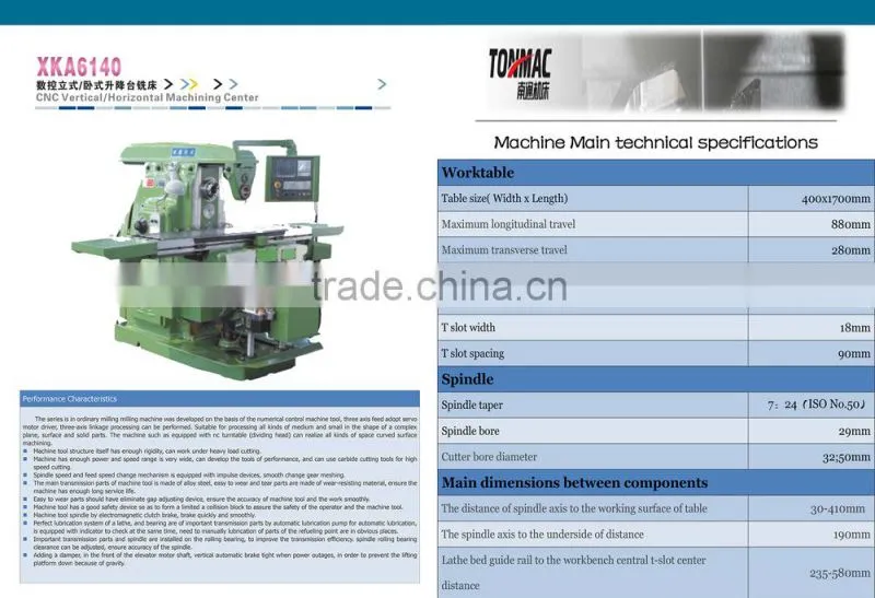 powerful CNC horizontal Machine Milling XKA6140 china high quality