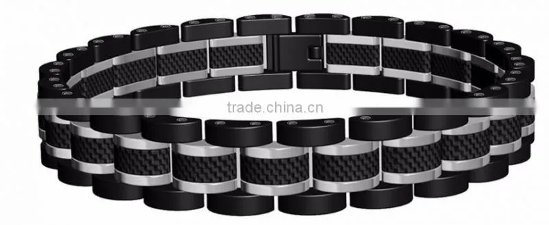 Customer Mens Gold Black Power Element 316L Stainless Steel Bracelet with 2K carbon fiber