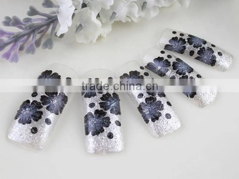 Wholesale 70pcs/box airbrushed false nail Glitter full cover nail tip