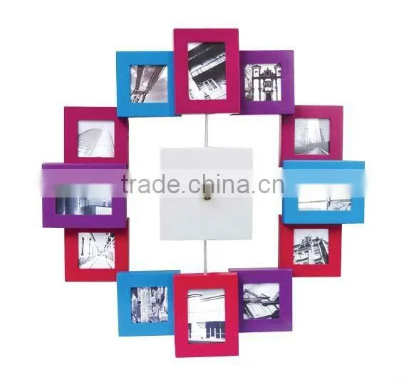 Fashional decorative wall clock with 12 colorful photo frames