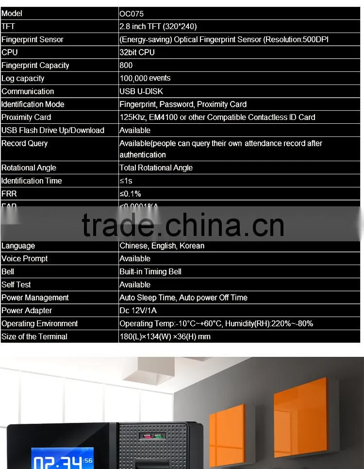 Finger print scanner for time attendance tcp/ip