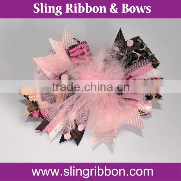 Girl Boutique Costume Large Hair Bow With Feather