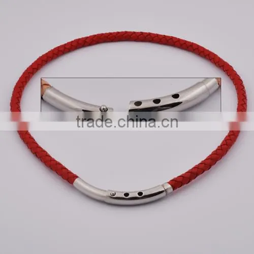 Fashion Stainless Steel Magnetic Brown Leather Necklace