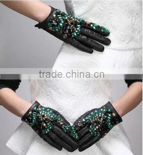 Hot Good Crystal Gloves Leather Handmade Crystal Gloves